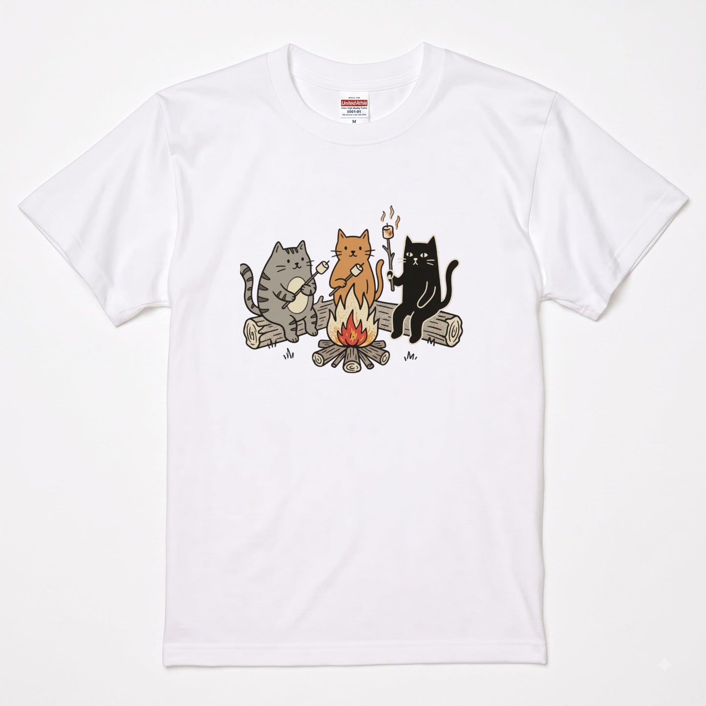 焚き火 猫マシュマロ Tシャツ - CAMPMODE | キャンプ ウェア