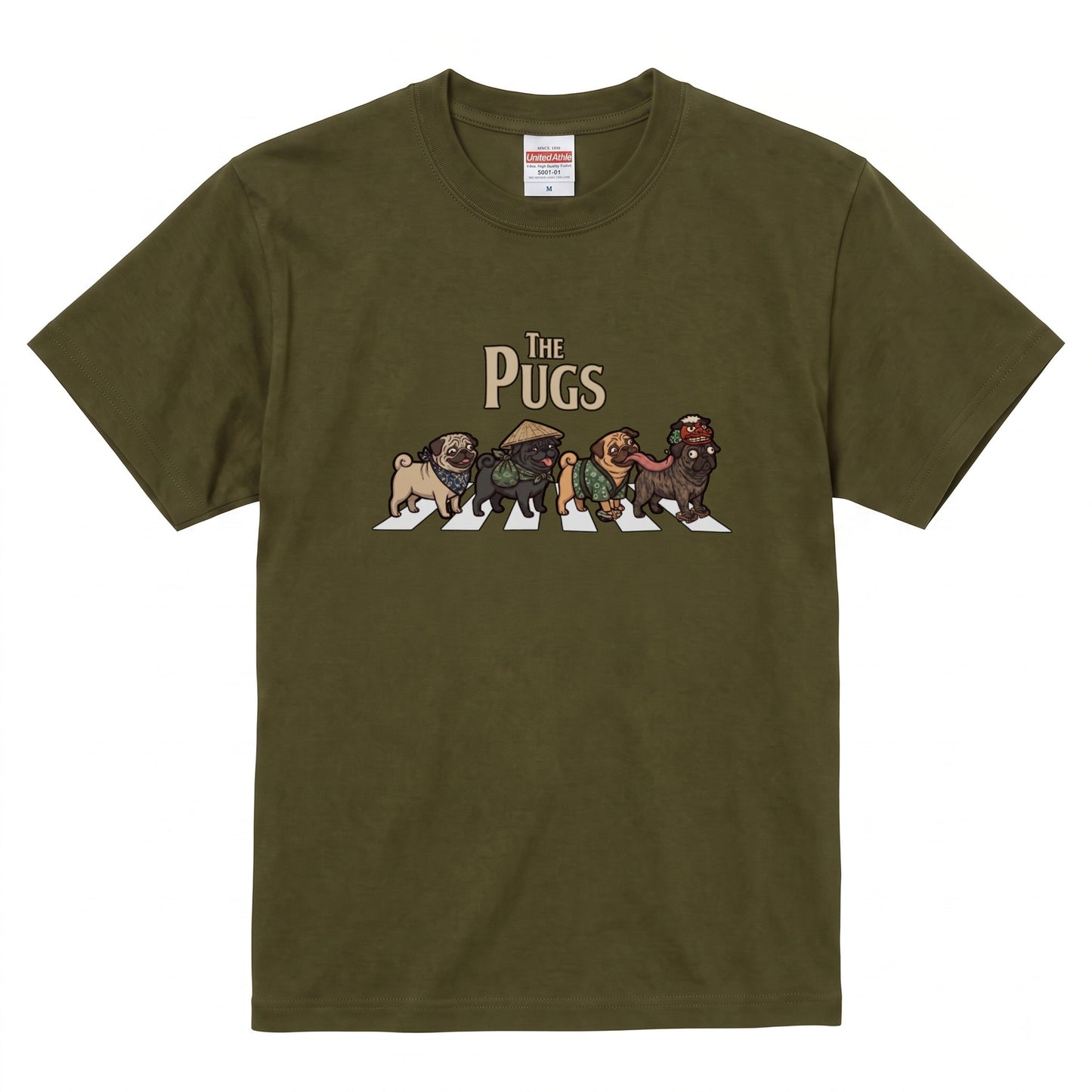 THE PUGS 横断歩道 キャンプ ゆるかわ Tシャツ 【犬好き・愛犬家・アウトドア・ギフトに最適】