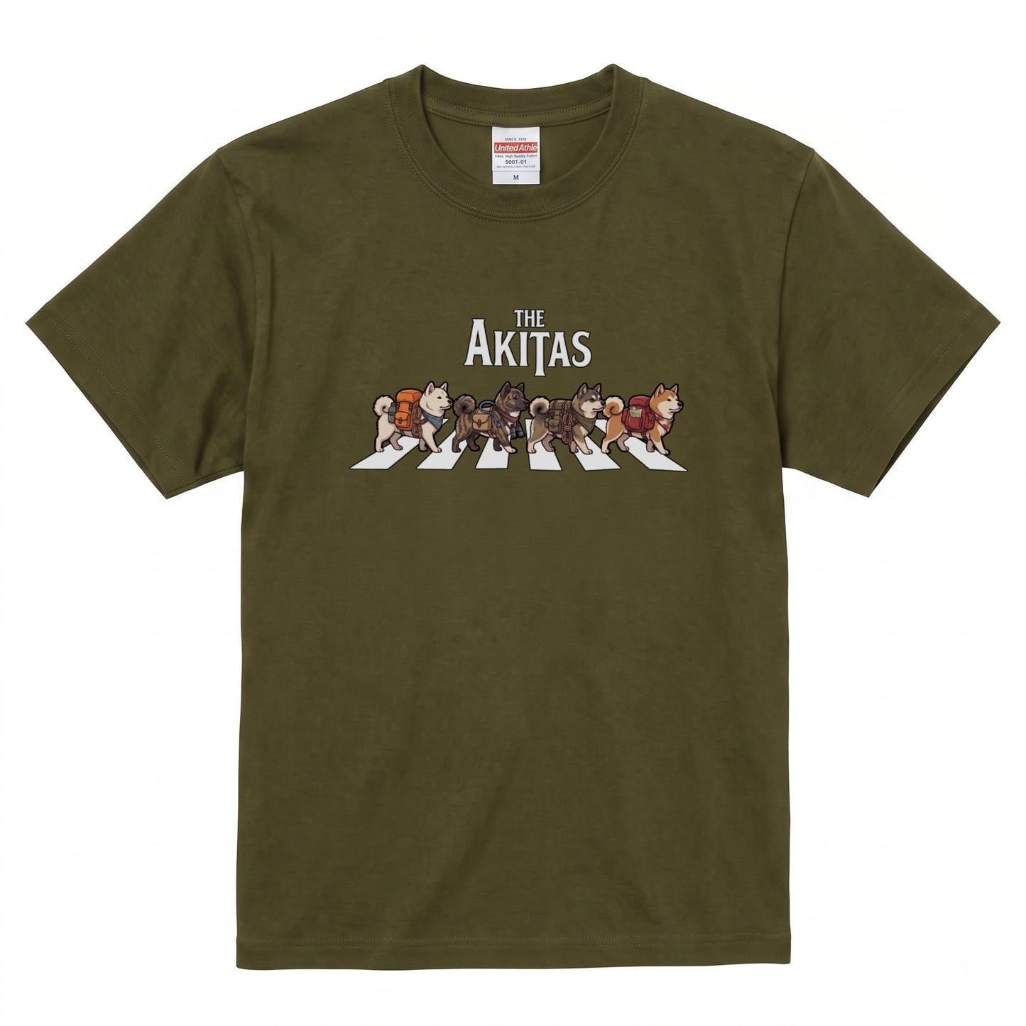 THE AKITAS | 横断歩道 ゆるかわ 秋田犬 キャンプ パロディTシャツ【犬好き・愛犬家・アウトドア・ギフトに最適】