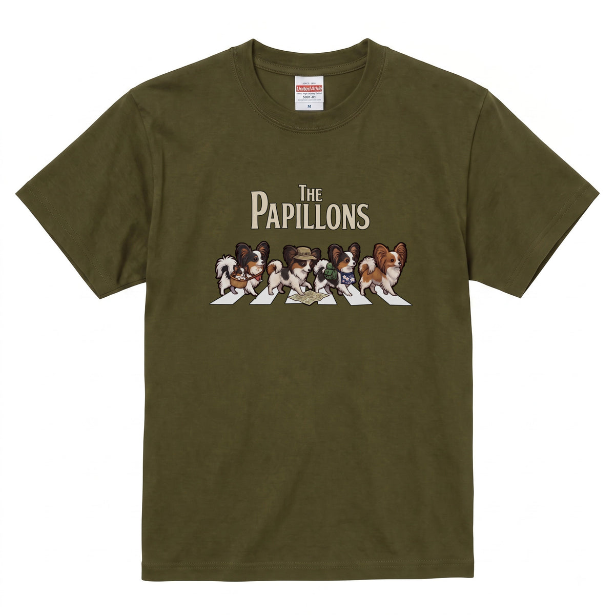 THE PAPILLONS 横断歩道 キャンプ ゆるかわ Tシャツ 【犬好き・愛犬家・アウトドア・ギフトに最適】