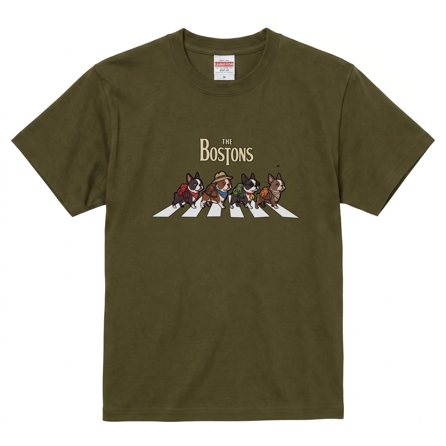 THE BOSTONS 横断歩道 キャンプ ゆるかわ Tシャツ 【犬好き・愛犬家・アウトドア・ギフトに最適】
