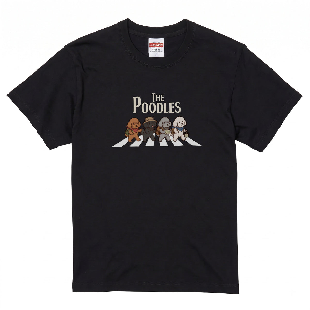 THE POODLES | 横断歩道 ゆるかわ プードル キャンプ パロディTシャツ【犬好き・愛犬家・アウトドア・ギフトに最適】