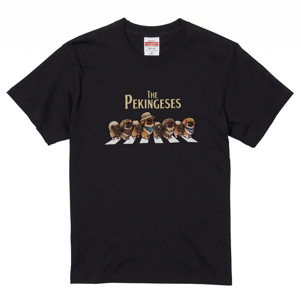 THE PEKINGESES 横断歩道 キャンプ ゆるかわ パロディTシャツ 【犬好き・愛犬家・アウトドア・ギフトに最適】