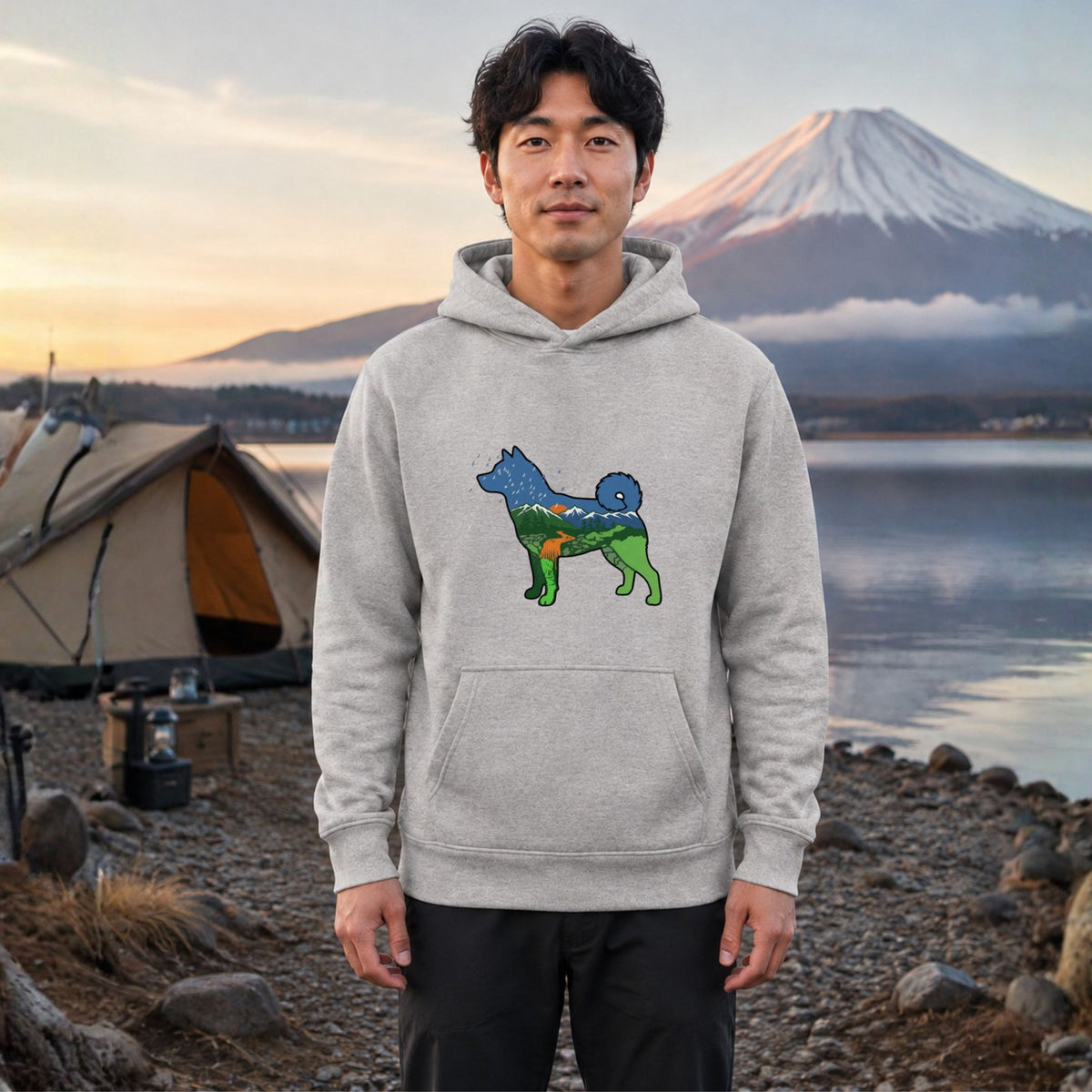 Shiba Inu Mountain Nature Silhouette Hoodie