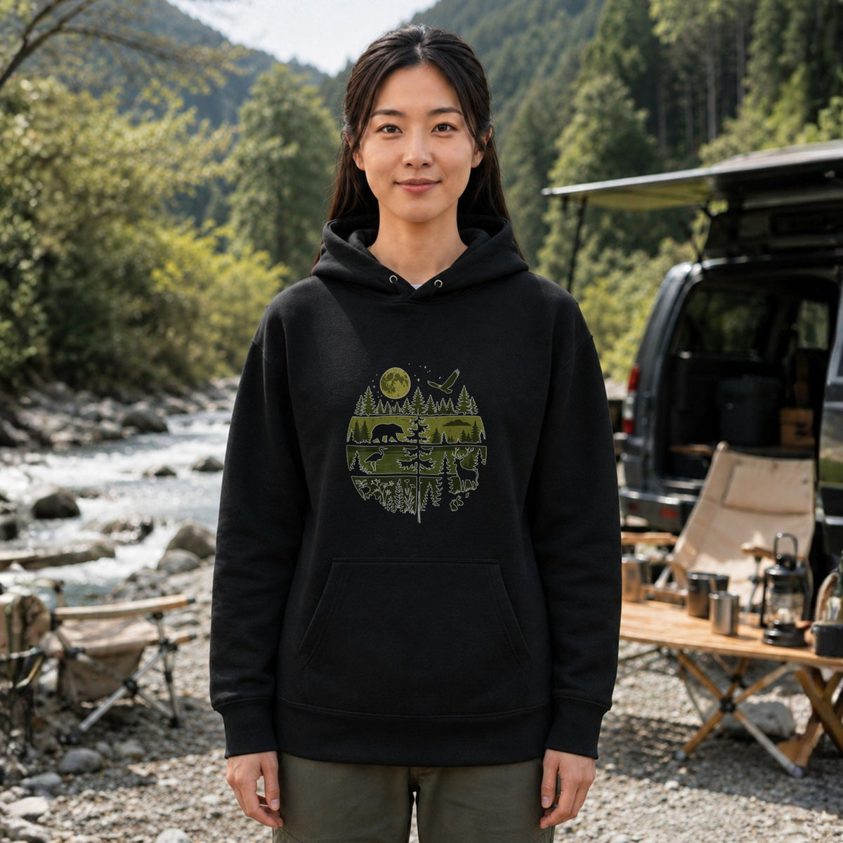 Forest Moon Wildlife Nature Art Hoodie
