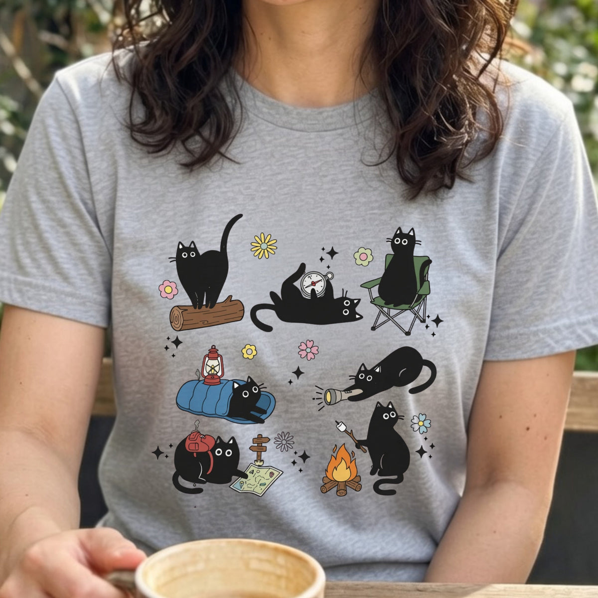 Black Cats Camping Adventure Campfire T-Shirt