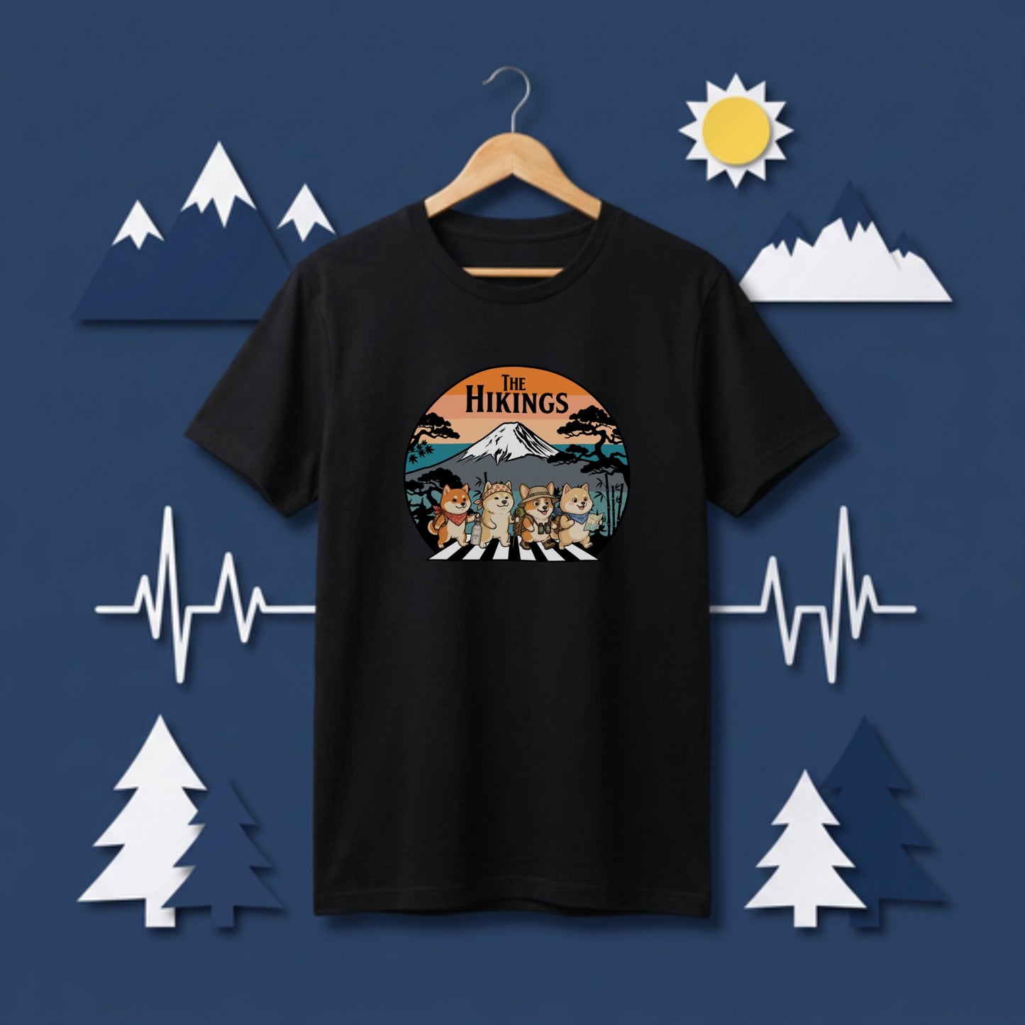 THE HIKINGS | 柴犬&犬の仲間たち 富士山ハイキング Tシャツ【犬好き・アウトドア・ギフトに最適】
