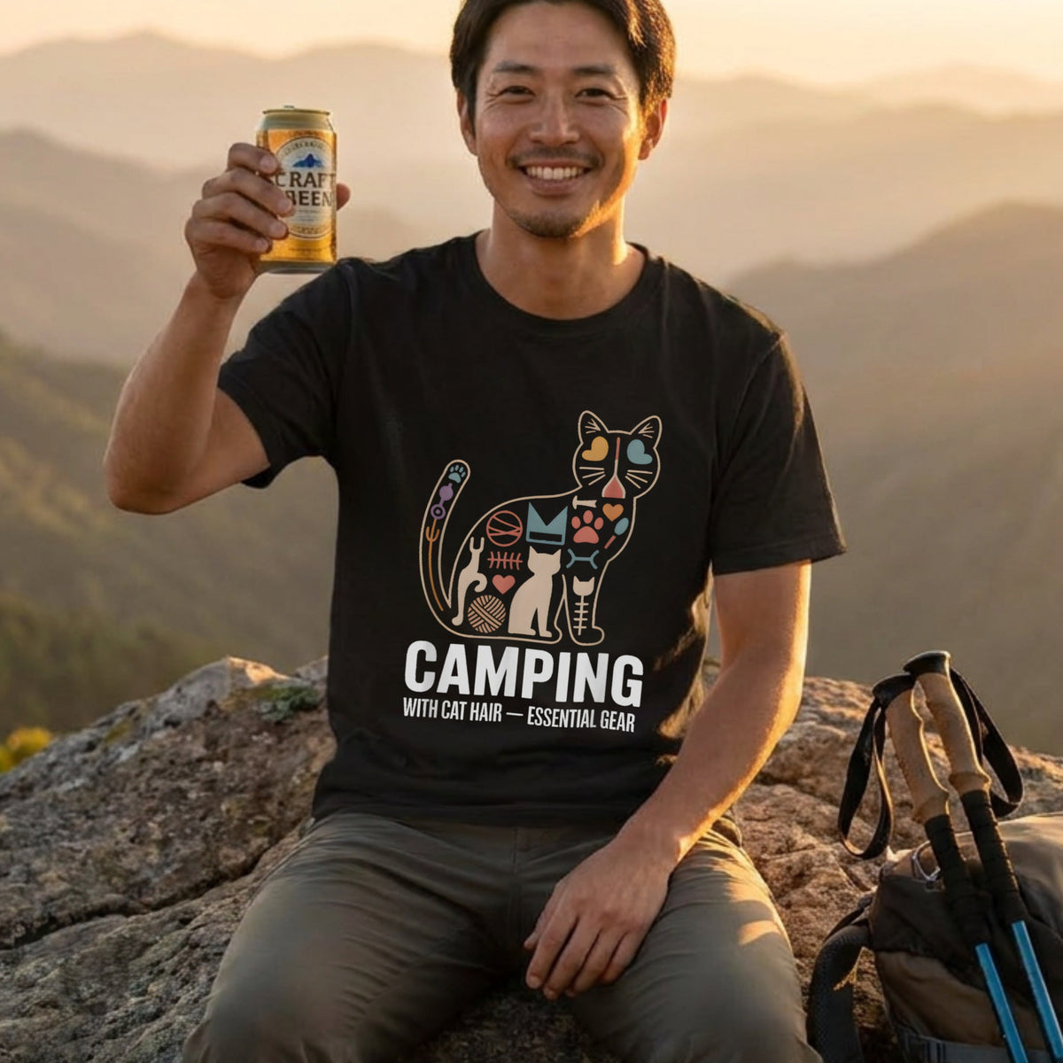 Camping With Cat Hair Essential Gear Funny T-Shirt
