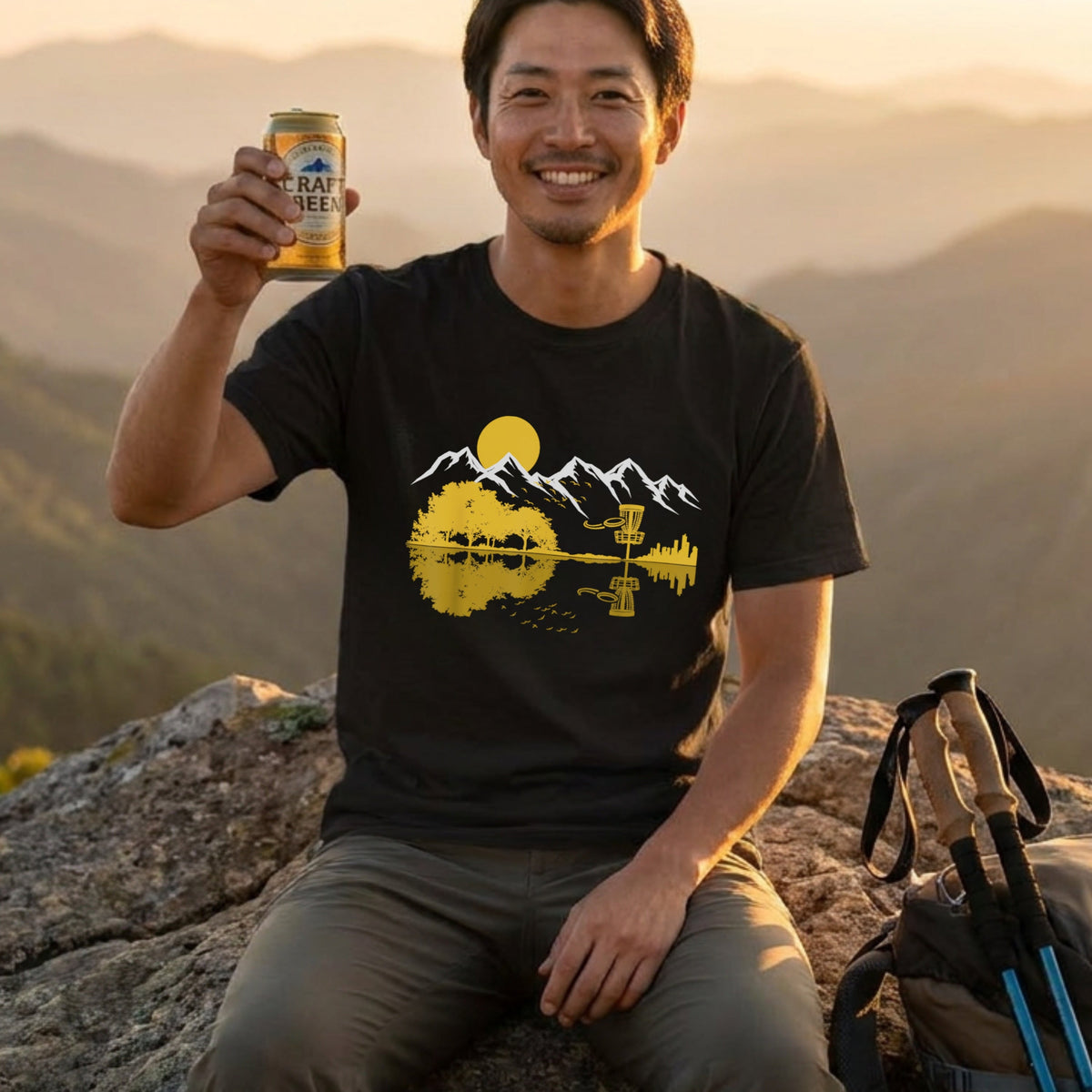 Disc Golf Guitar Mountain Reflection T-Shirt