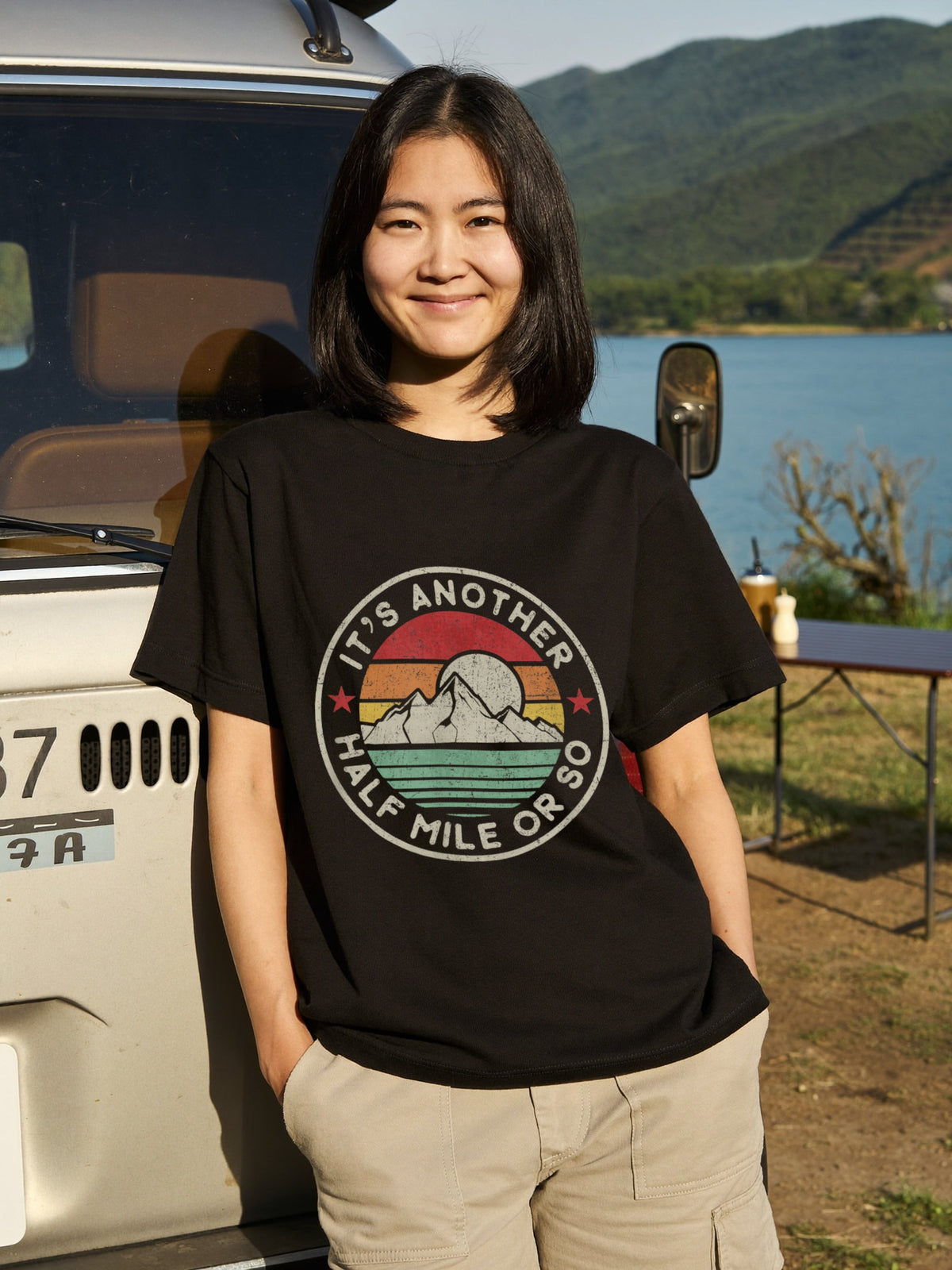 Its Another Half Mile Retro Sunset Badge T-Shirt