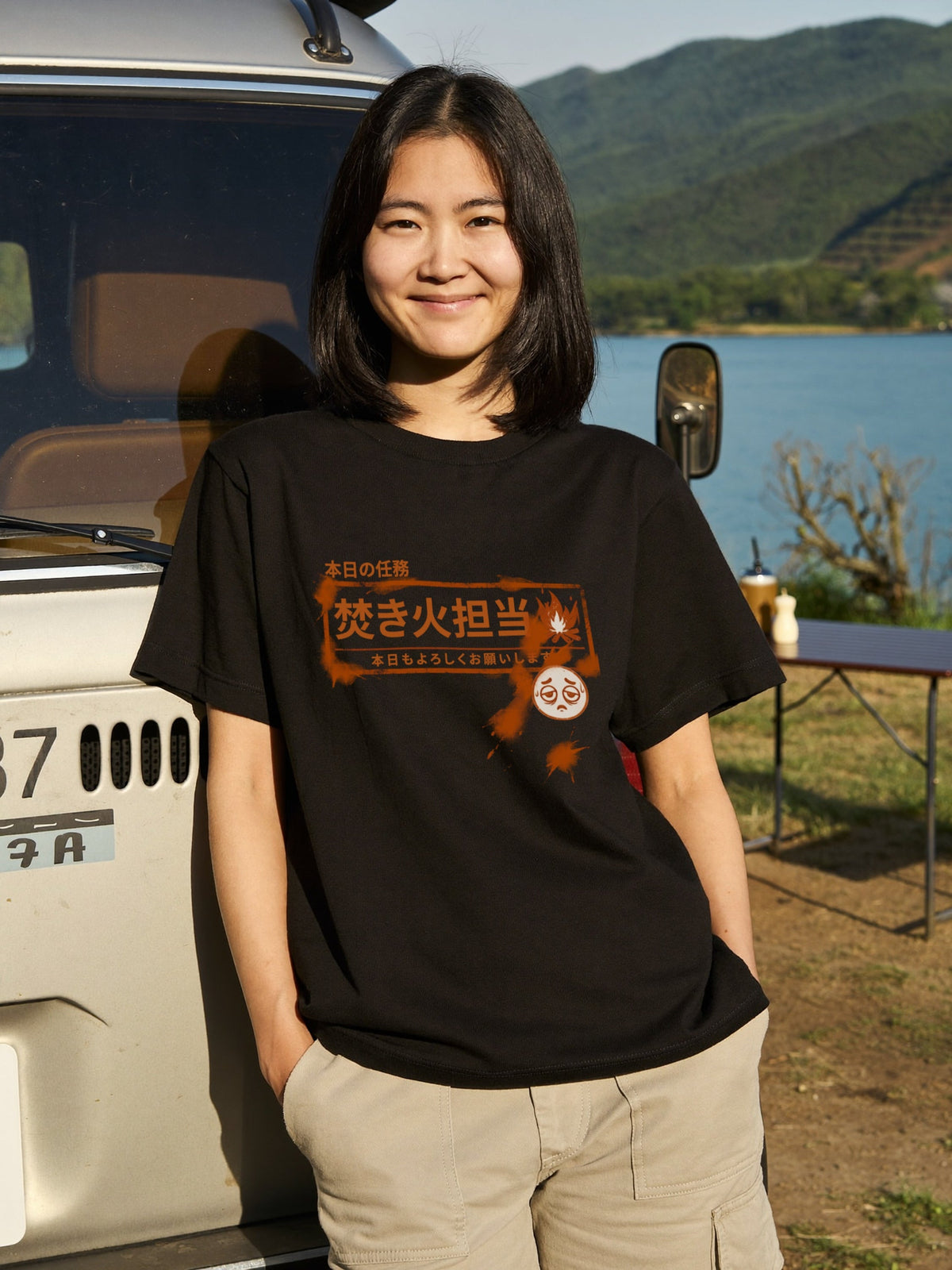 Fire Duty Takibi Tanto Japanese Stamp White T-Shirt