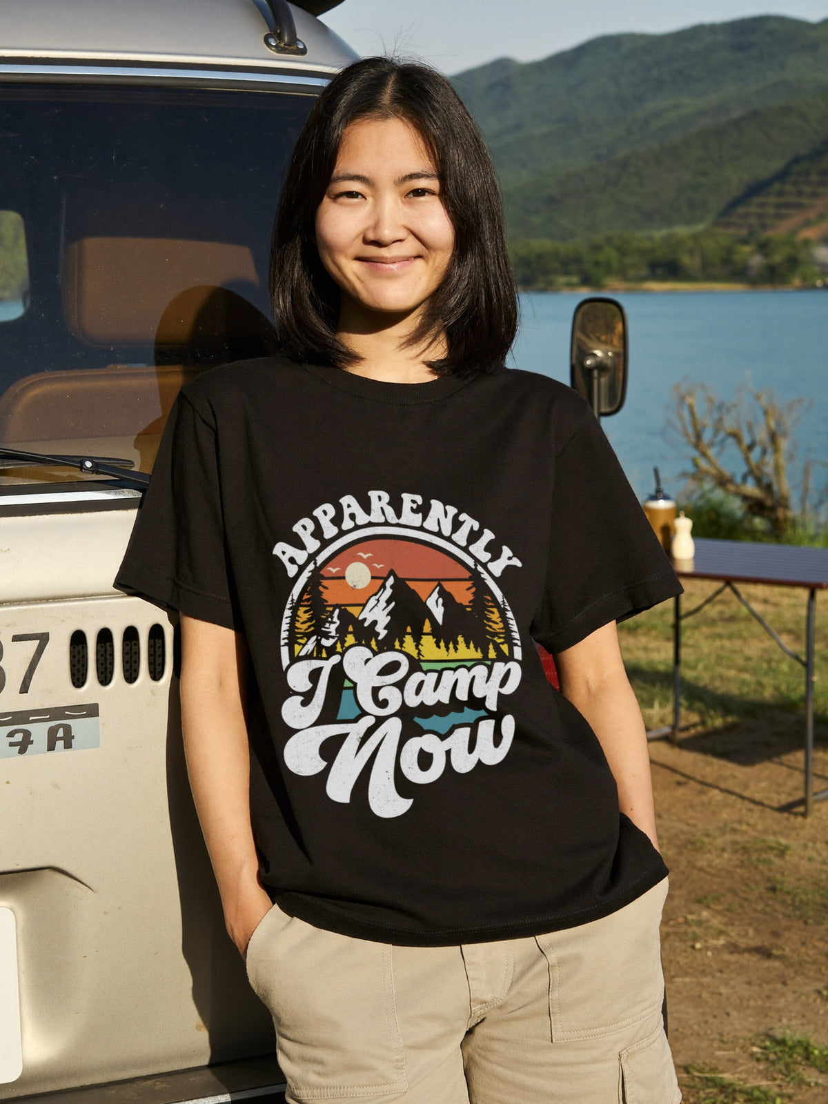 Funny Camping Lover Retro Sunset Mountain T-Shirt