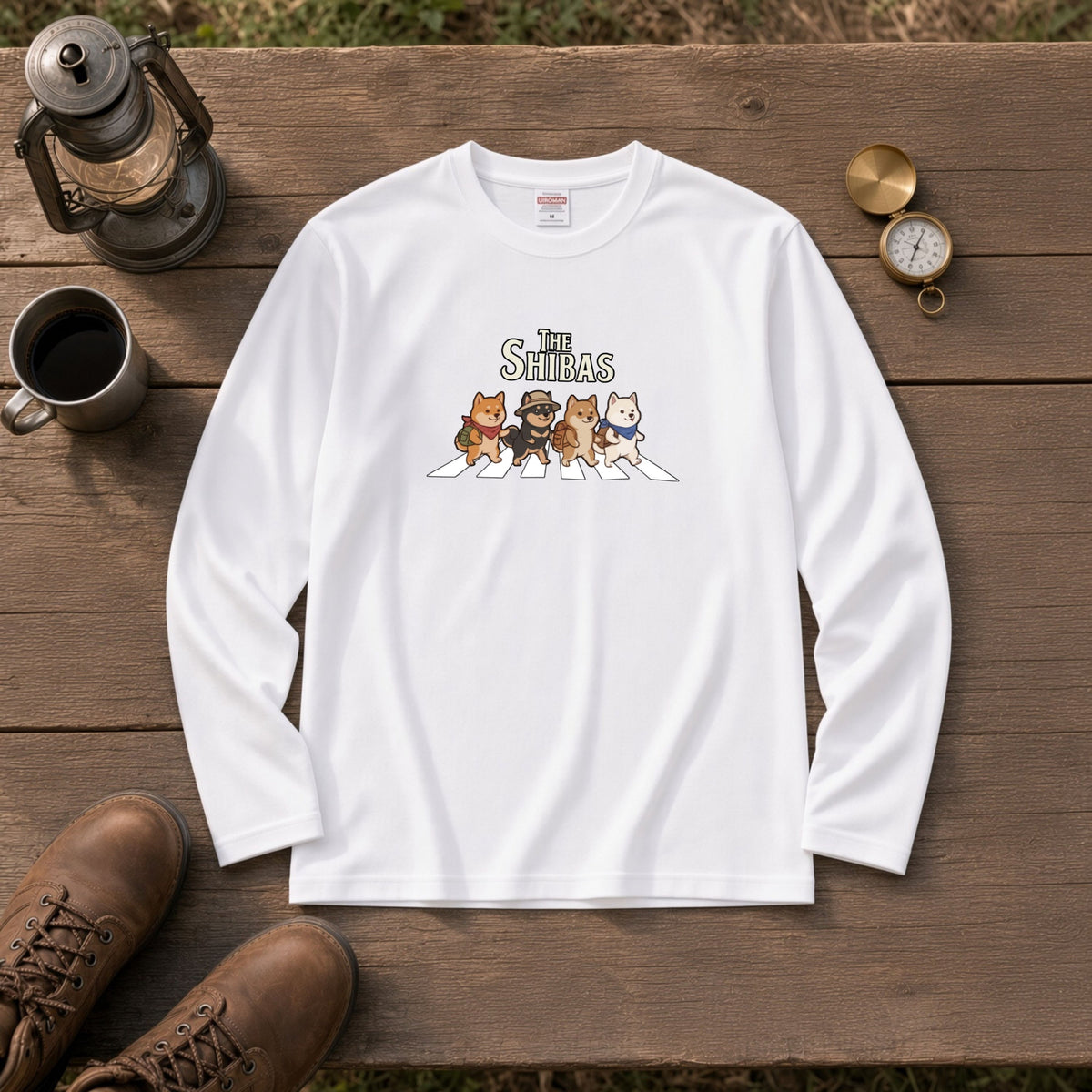 THE SHIBAS 柴犬横断歩道 長袖Tシャツ