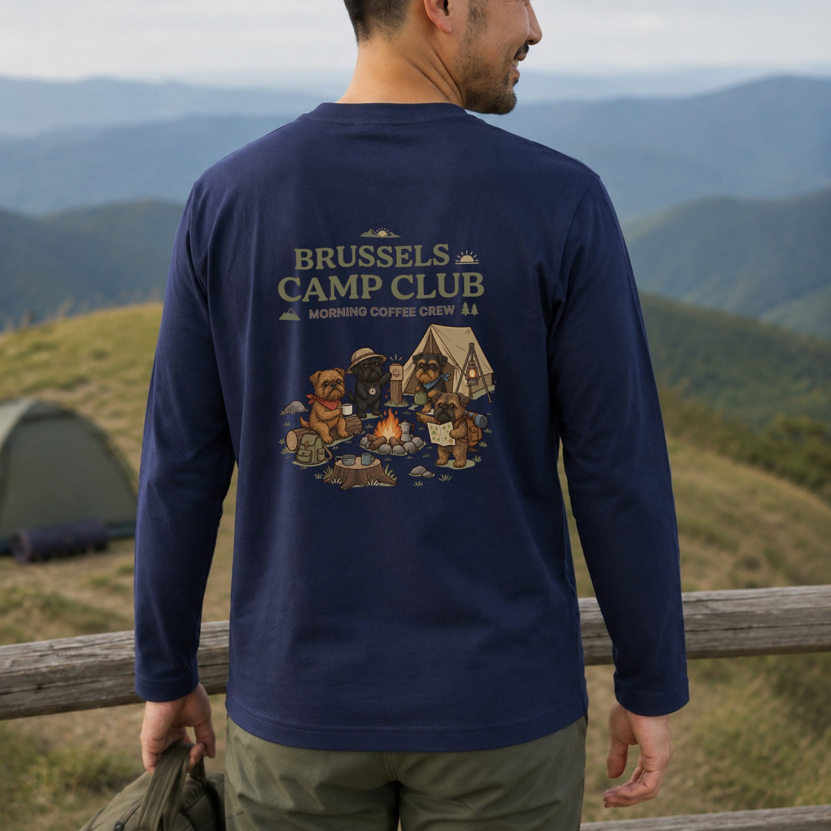 Brussels Griffon Camp Club Back Print Long Sleeve T-Shirt