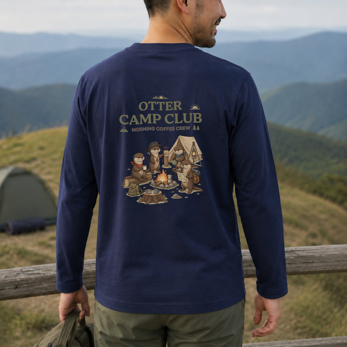 Otter Camp Club Campfire Coffee Back Print Long Sleeve T-Shirt
