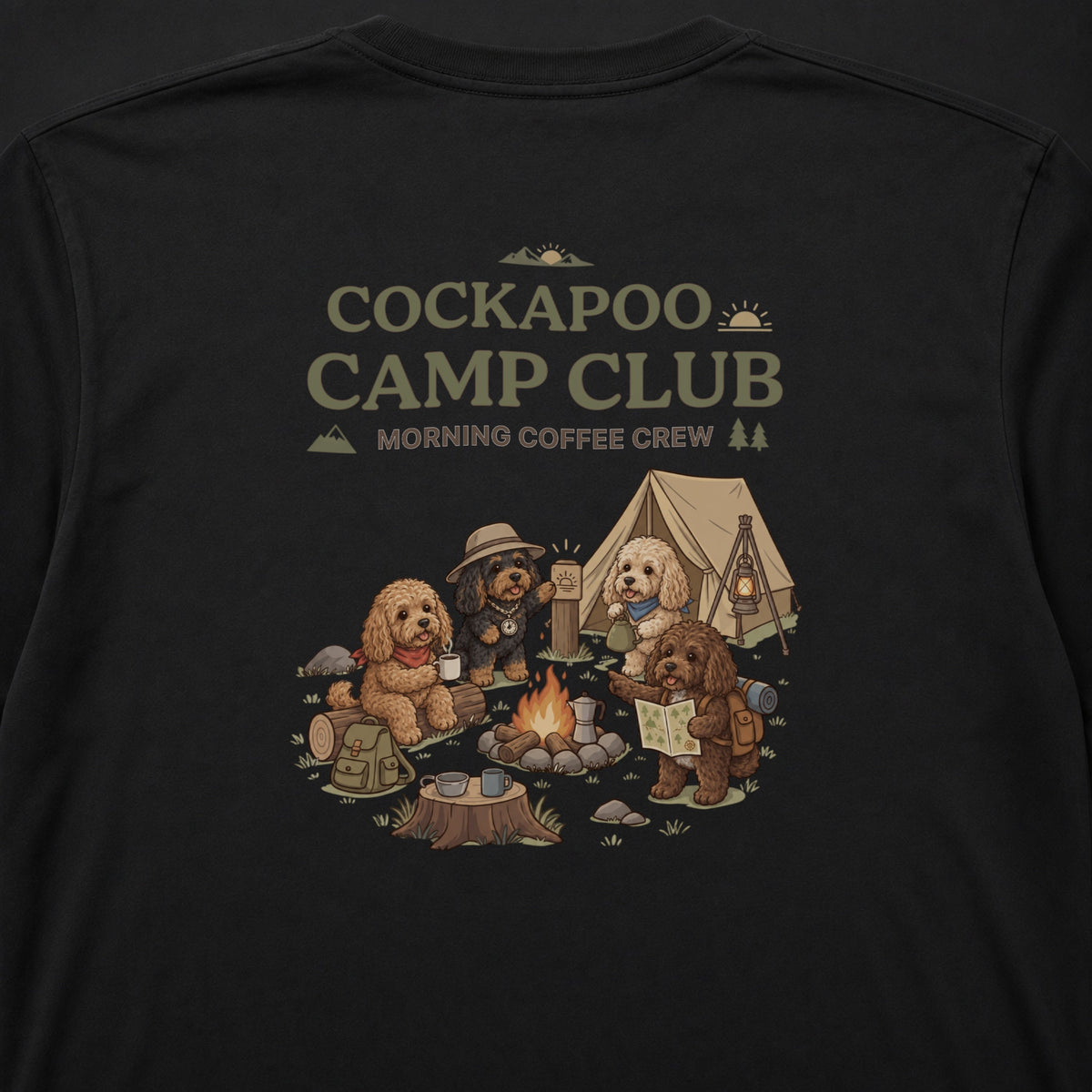 Cockapoo Camp Club Campfire Coffee Back Print Long Sleeve T-Shirt