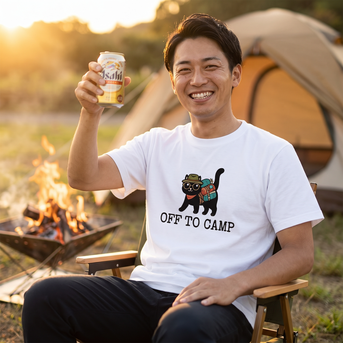 Off To Camp Backpack Cat Graphic T-Shirt