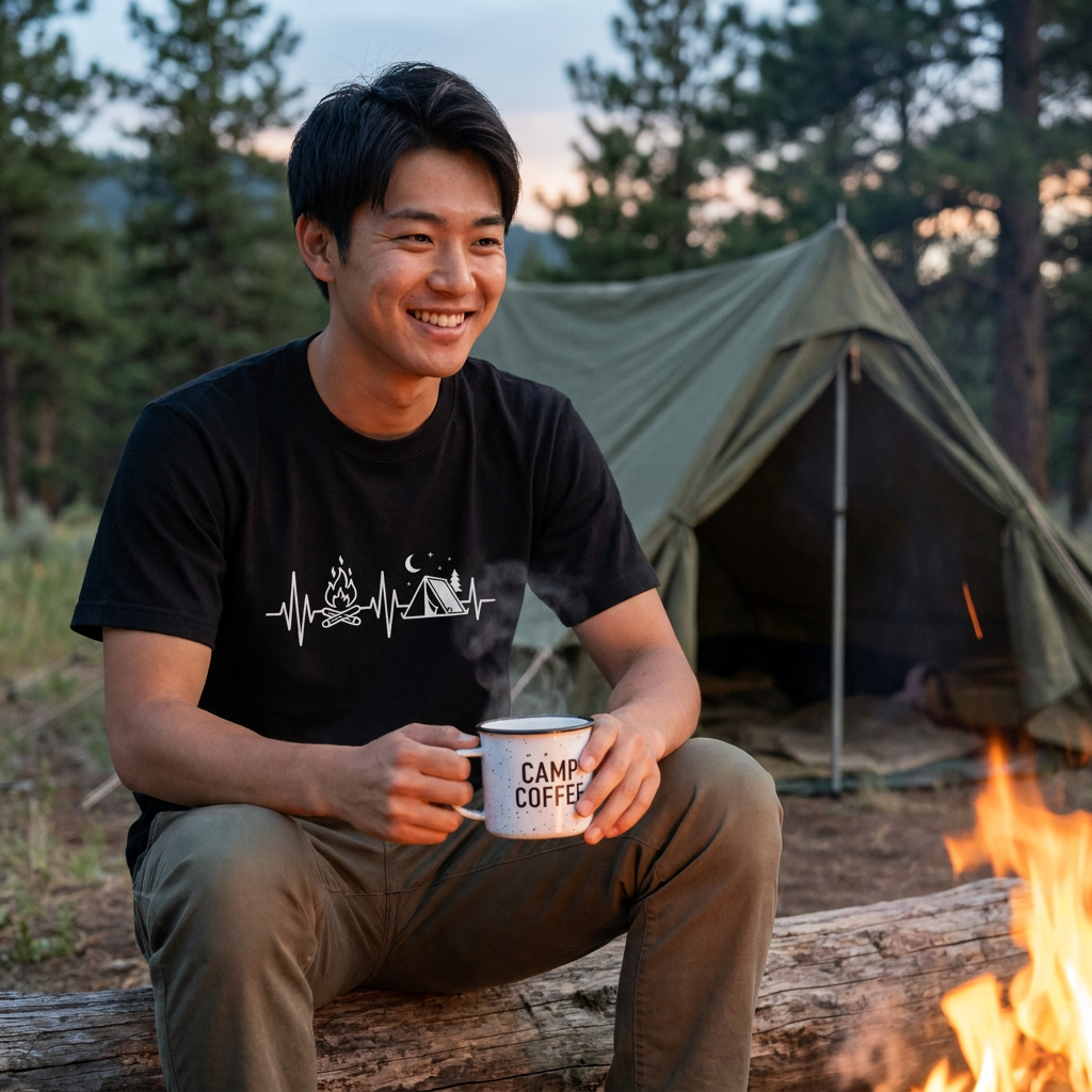 Camping Heartbeat Tent And Campfire T-Shirt