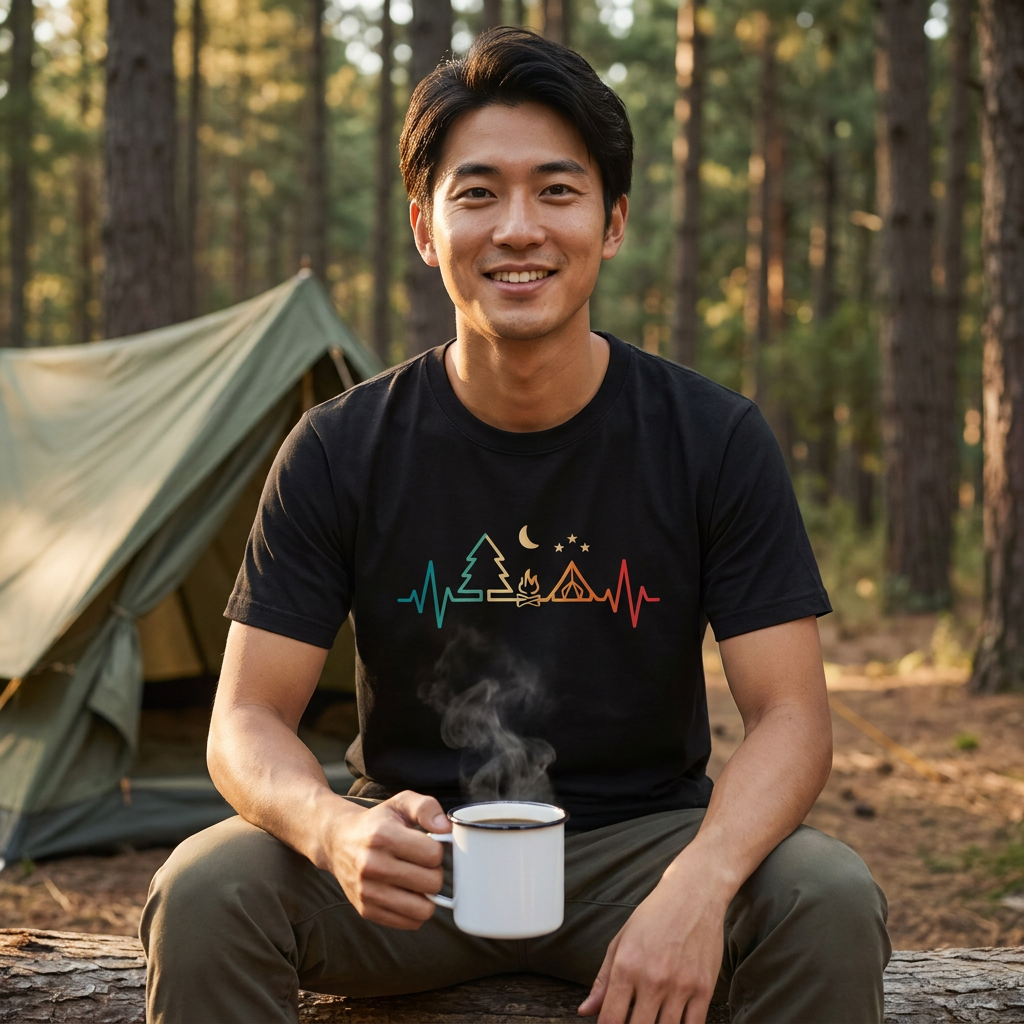 Camping Heartbeat Pulse Line Minimalist T-Shirt