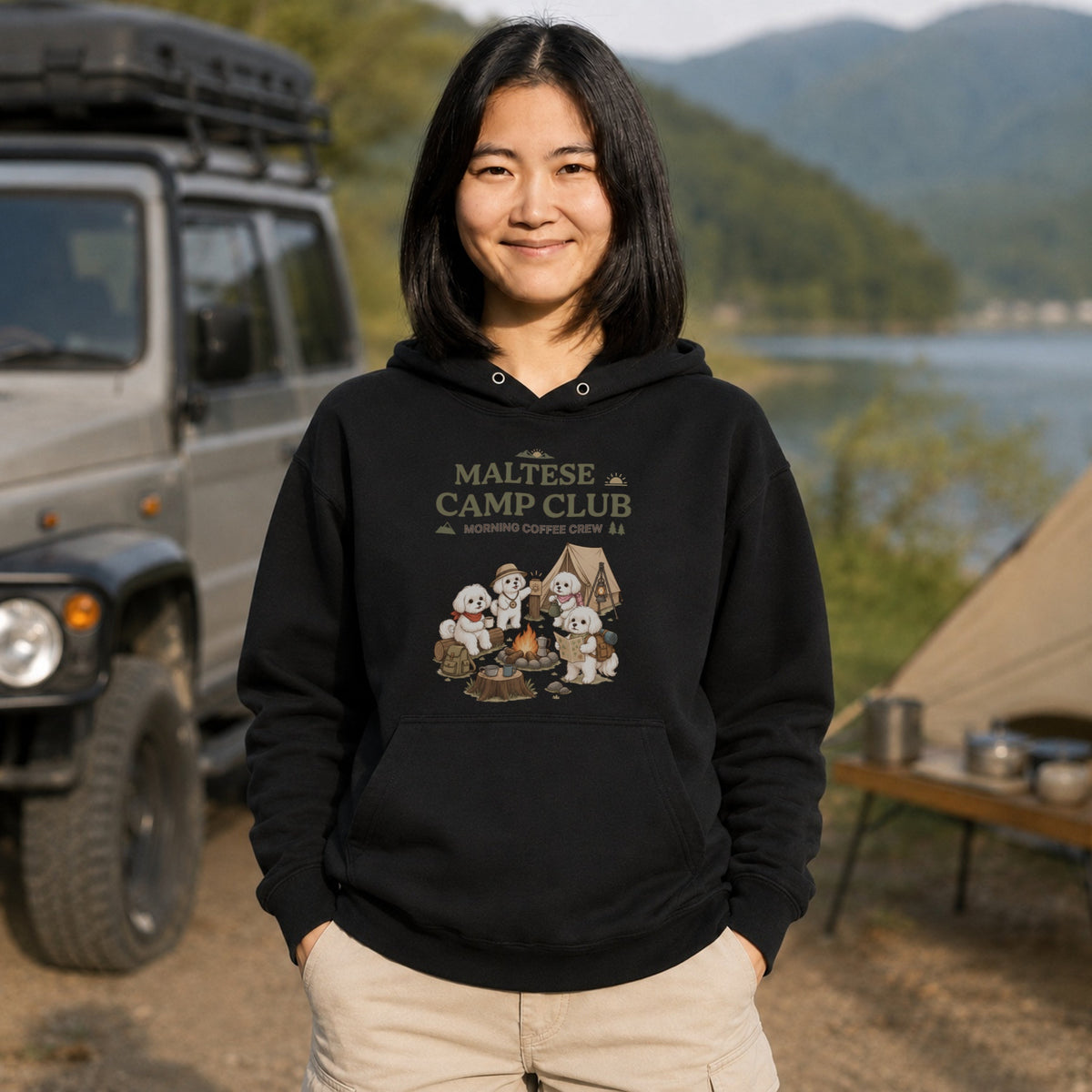 Maltese Camp Club Campfire Coffee Hoodie