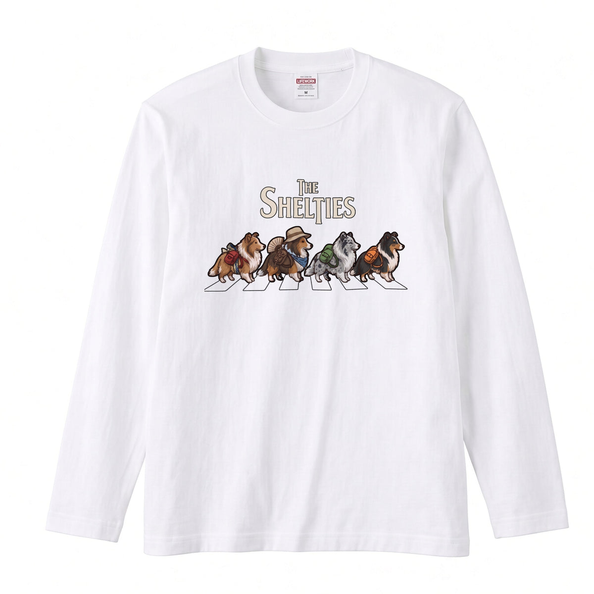 THE SHELTIES シェルティ散歩デザイン ブラック長袖Tシャツ