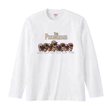 THE PEKINGESES ペキニーズ散歩デザイン ブラック長袖Tシャツ