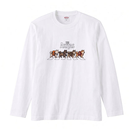 THE AKITAS | 秋田犬 横断歩道 バンド風 ロンT 長袖Tシャツ 日本犬 犬好き ロック【秋田犬グッズ・愛犬家・散歩・おもしろ・かわいい・誕生日ギフトに最適】