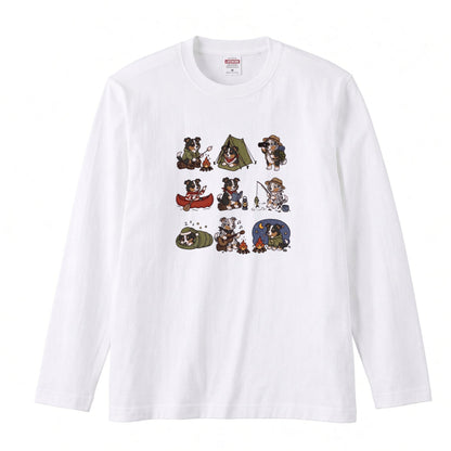 AUSTRALIAN SHEPHERD CAMP | 手描き風 オージー キャンプギア かわいい グラフィック 長袖Tシャツ【犬雑貨・秋キャンプ・ルームウェア・ギフトに最適】