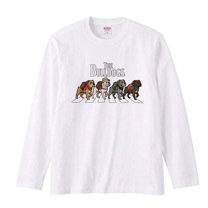 THE BULLDOGS ブルドッグ散歩デザイン ブラック長袖Tシャツ