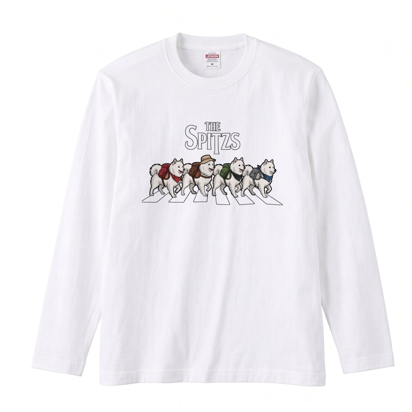 THE SPITZS 日本スピッツ散歩デザイン ブラック長袖Tシャツ