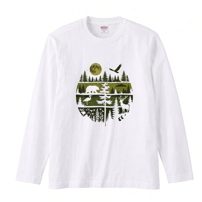 WILDLIFE FOREST ロンT | レトロ サークルグラフィック 森林浴 長袖 カジュアル Tシャツ【アウトドアファッション・普段着・ルームウェア・ユニセックス・ギフトに最適】