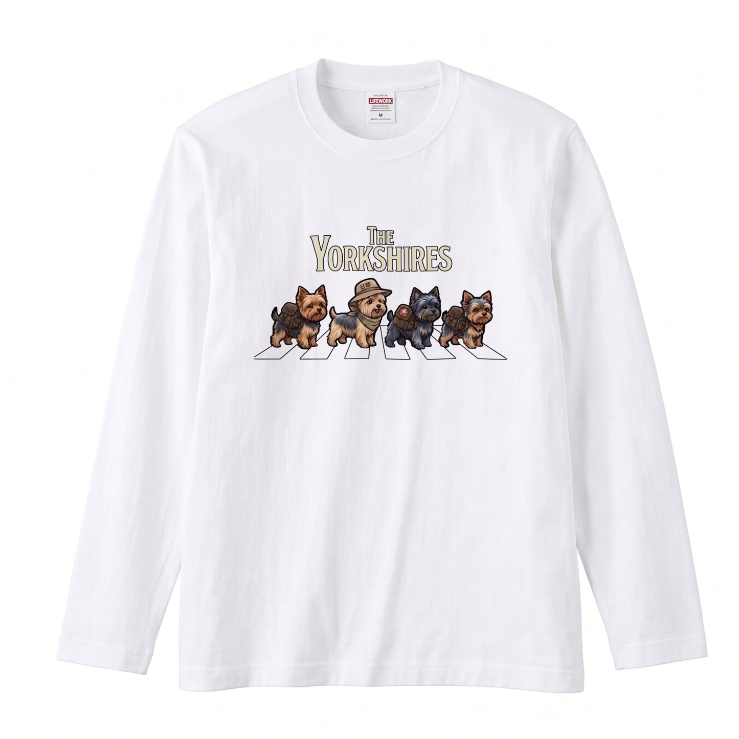 THE YORKSHIRES ヨークシャーテリア散歩デザイン ブラック長袖Tシャツ