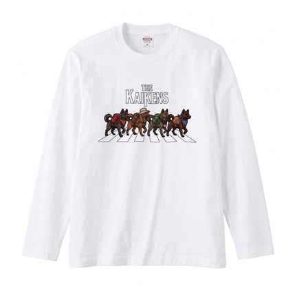 THE KAIKENS 甲斐犬散歩デザイン ブラック長袖Tシャツ