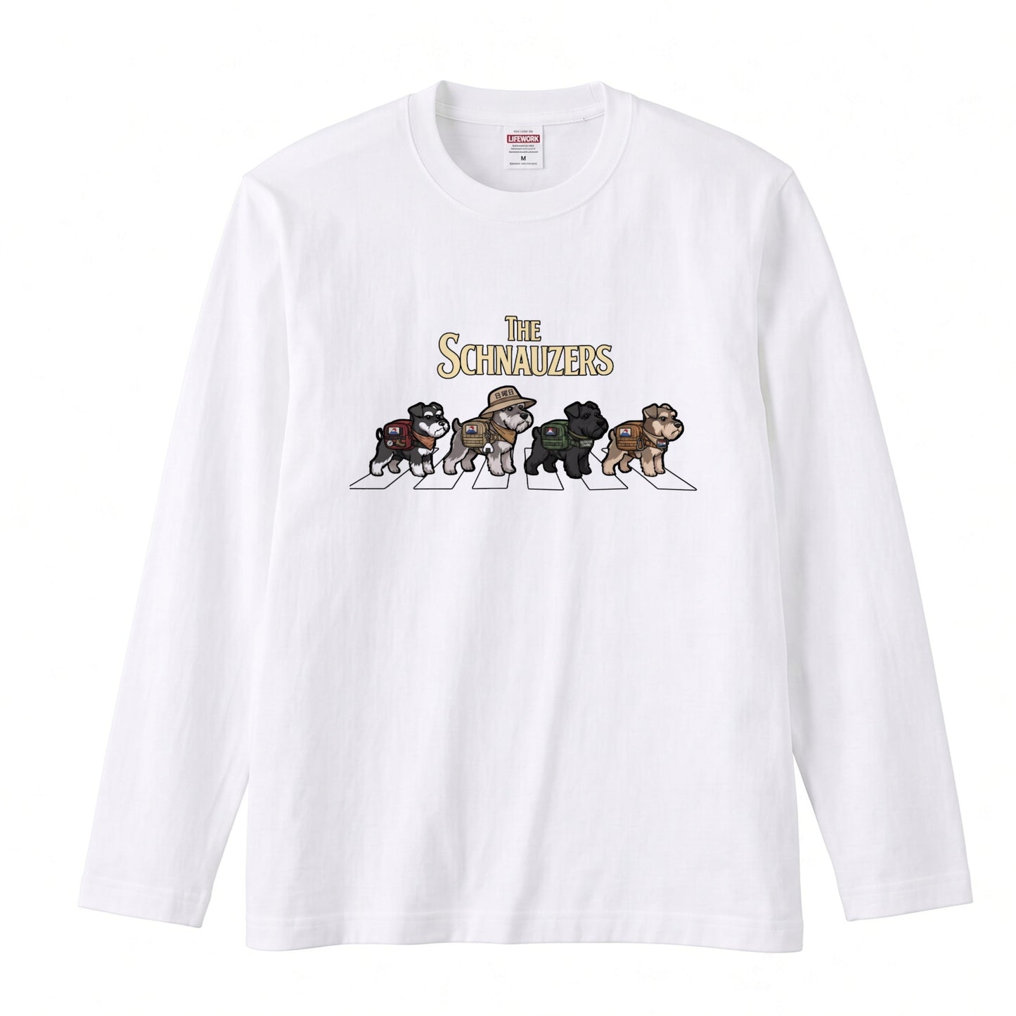 THE SCHNAUZERS ミニチュアシュナウザー散歩デザイン ブラック長袖Tシャツ
