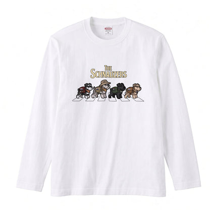 THE SCHNAUZERS ミニチュアシュナウザー散歩デザイン ブラック長袖Tシャツ