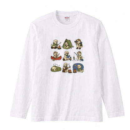 GOLDEN CAMP | 手描き風 ゴールデンレトリバー キャンプギア かわいい グラフィック 長袖Tシャツ【犬雑貨・秋キャンプ・ルームウェア・ギフトに最適】