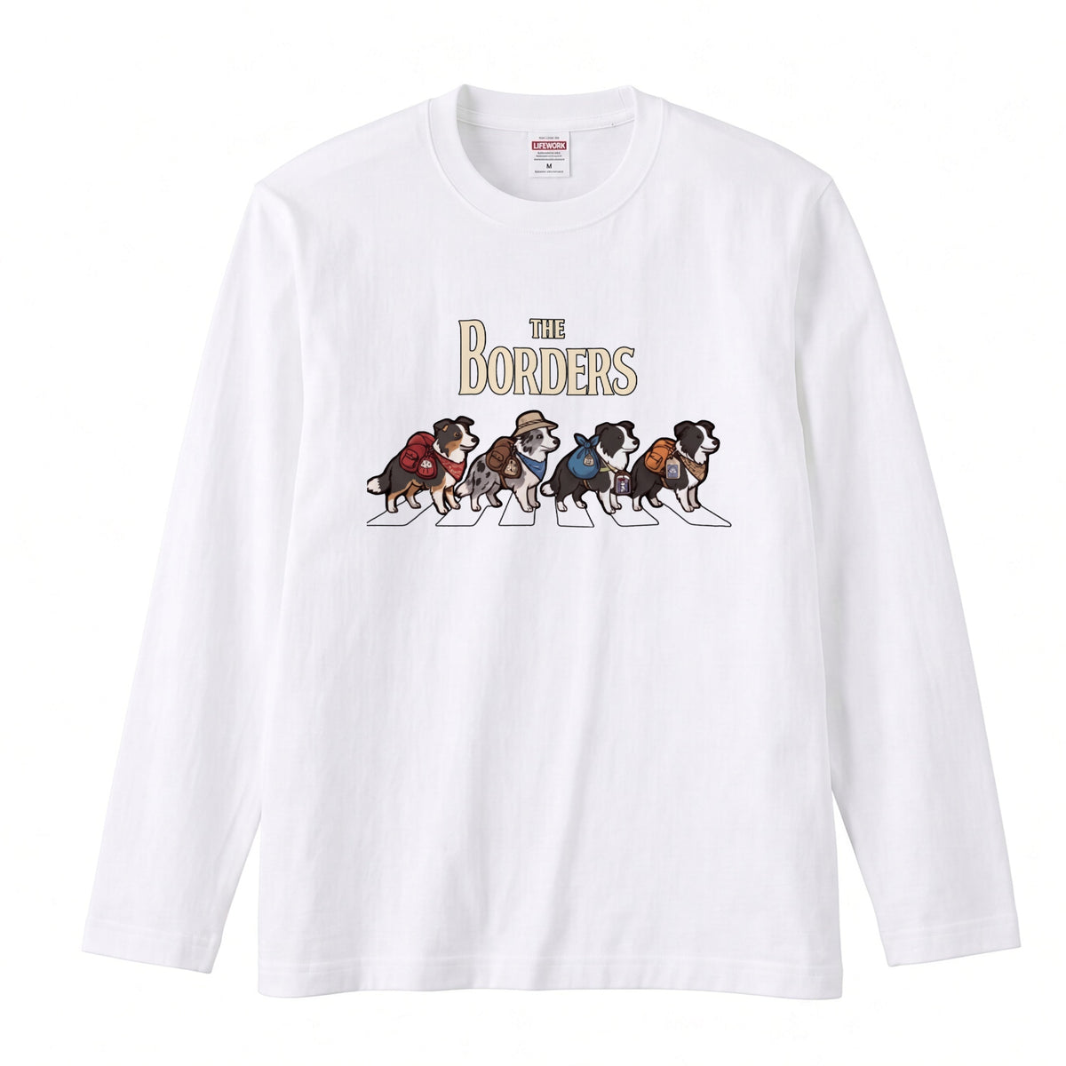 THE BORDERS ボーダーコリー散歩デザイン ブラック長袖Tシャツ