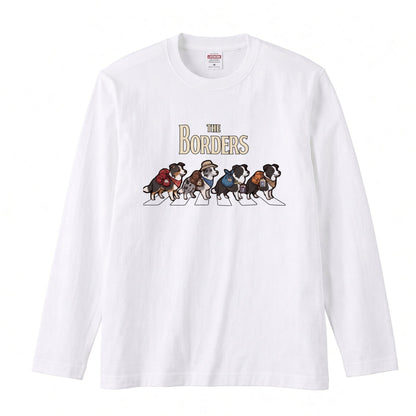 THE BORDERS ボーダーコリー散歩デザイン ブラック長袖Tシャツ