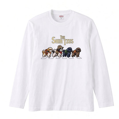 THE SHIH TZUS シーズー散歩デザイン ブラック長袖Tシャツ