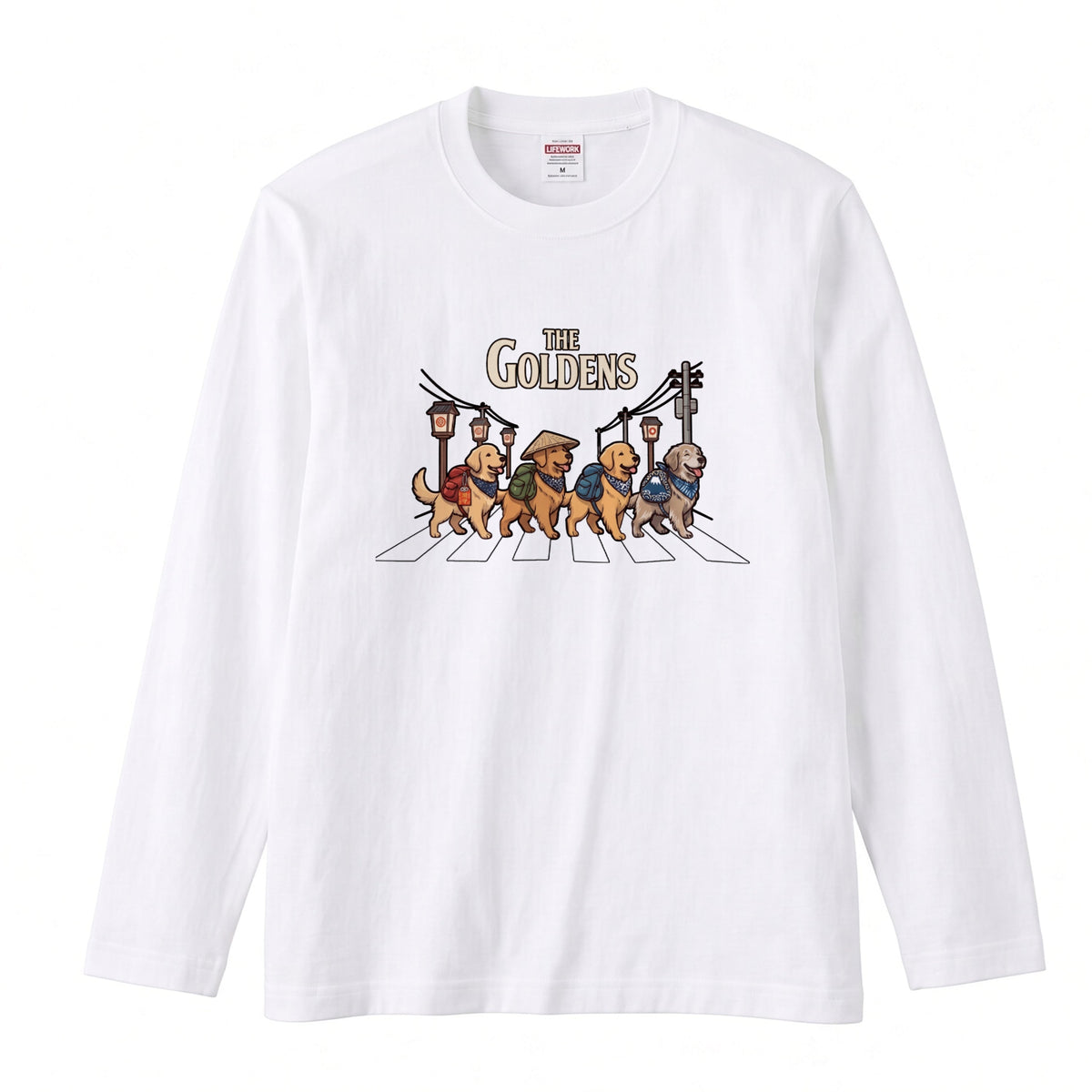 THE GOLDENS ゴールデンレトリバー散歩デザイン ブラック長袖Tシャツ