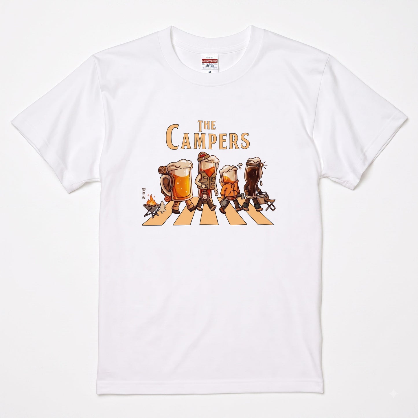 THE BEER CAMPERS | ビールたちのキャンプ 横断歩道 面白Tシャツ【ビール好き・キャンプ好き・ギフトに最適】
