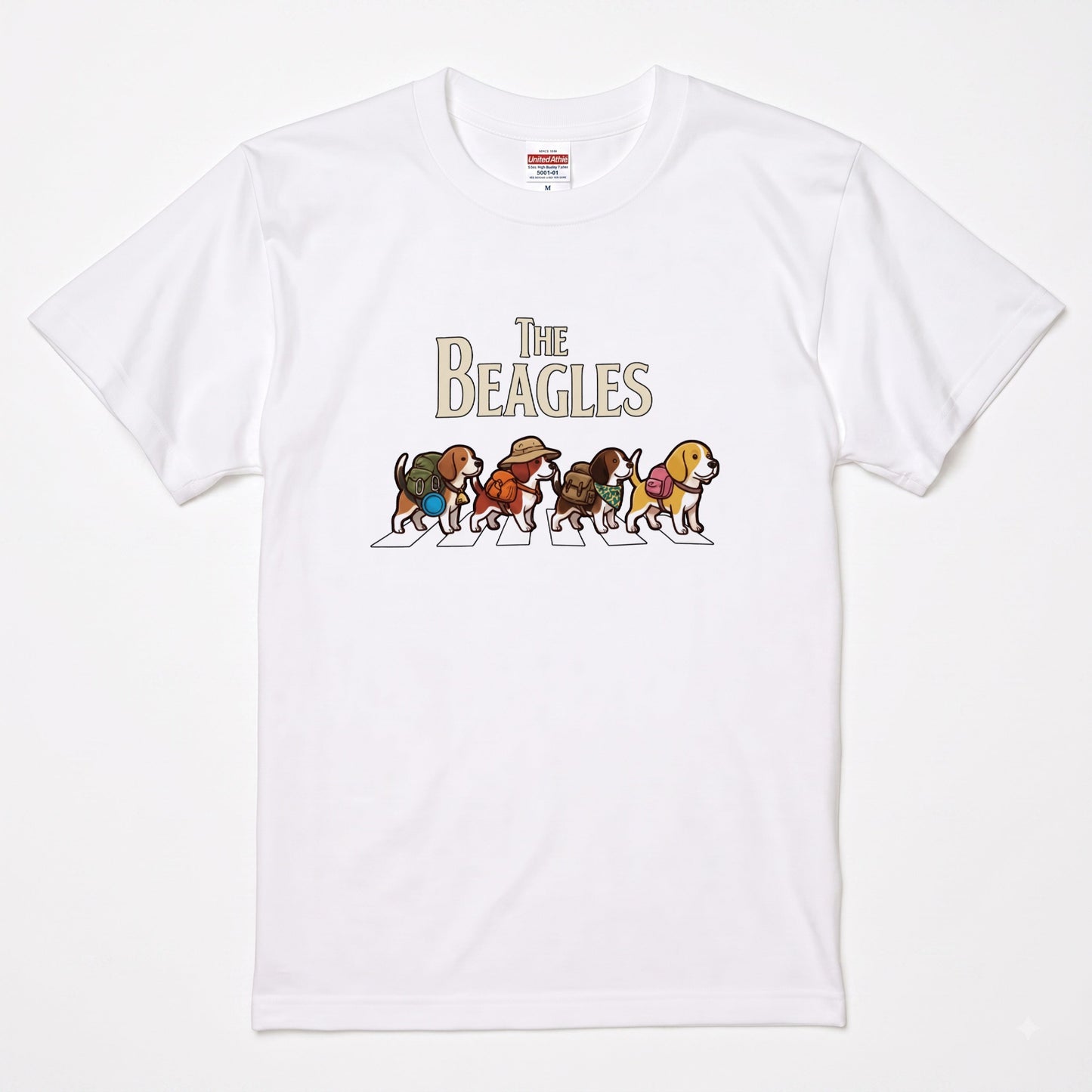 THE BEAGLES 横断歩道 キャンプ ゆるかわ パロディTシャツ 【犬好き・愛犬家・アウトドア・ギフトに最適】