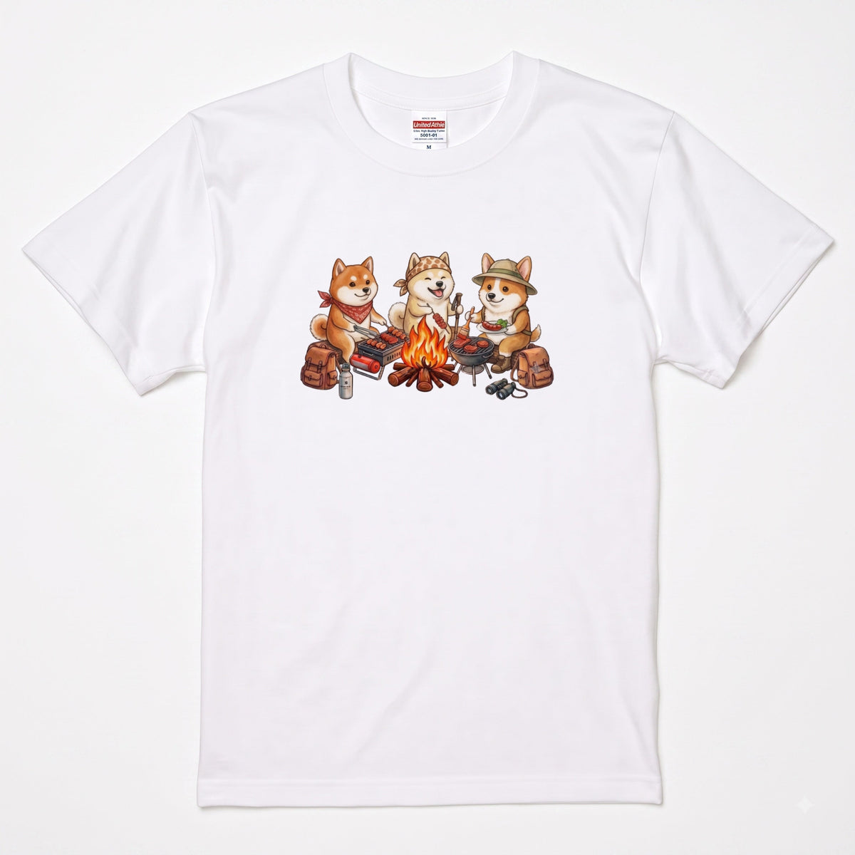 【柴犬・キャンプ＆BBQ】おしゃれな白Tシャツ | CAMPMODE