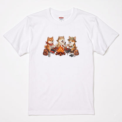 【柴犬・キャンプ＆BBQ】おしゃれな白Tシャツ | CAMPMODE