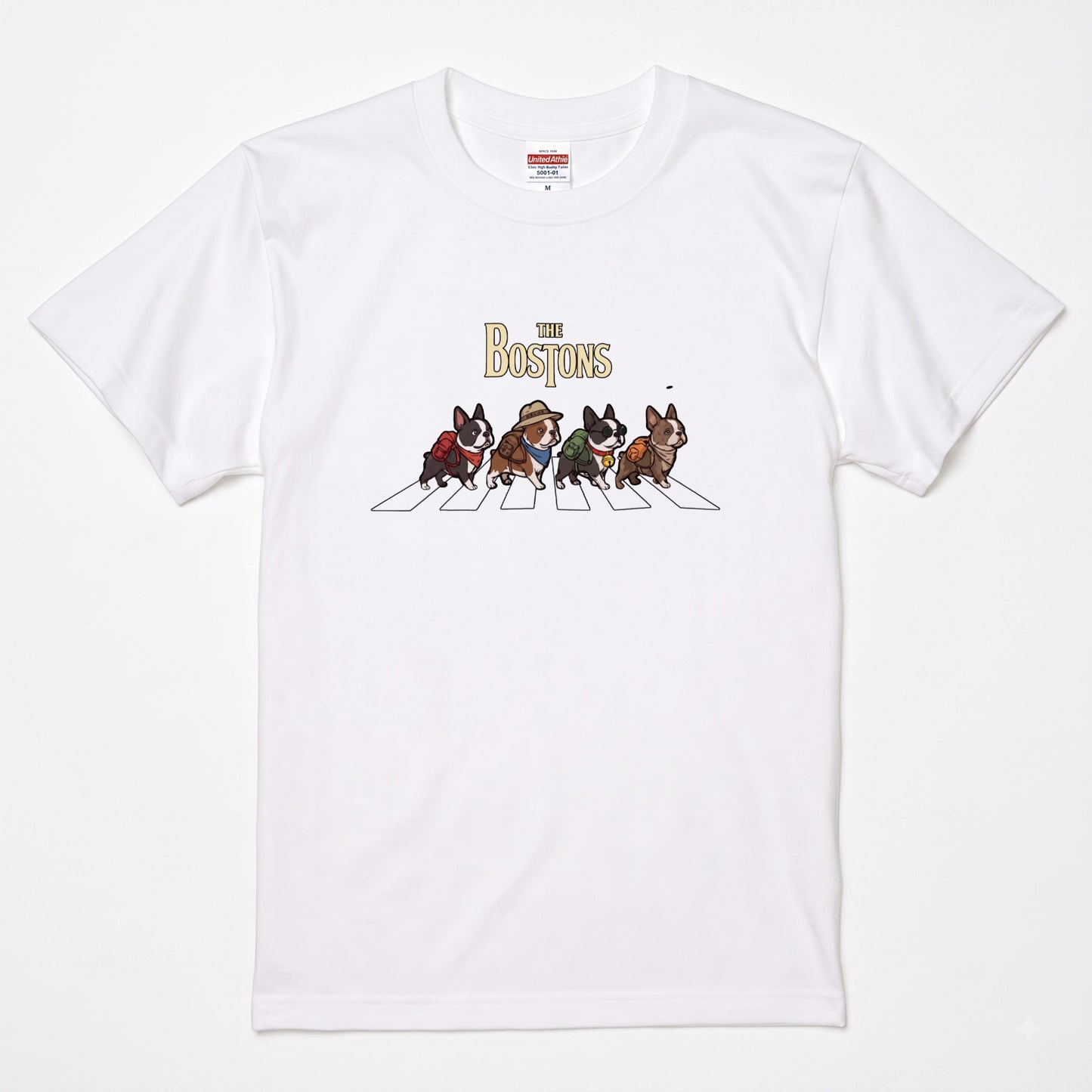 THE BOSTONS 横断歩道 キャンプ ゆるかわ Tシャツ 【犬好き・愛犬家・アウトドア・ギフトに最適】