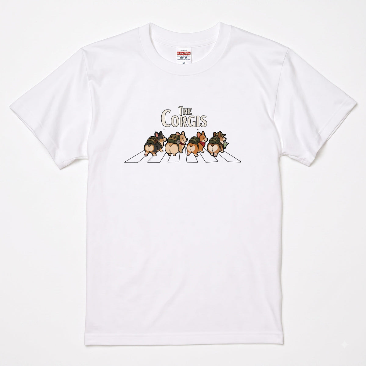 THE CORGIS | コーギー 横断歩道 ゆるかわパロディTシャツ【犬好き・愛犬家・ギフトに最適】