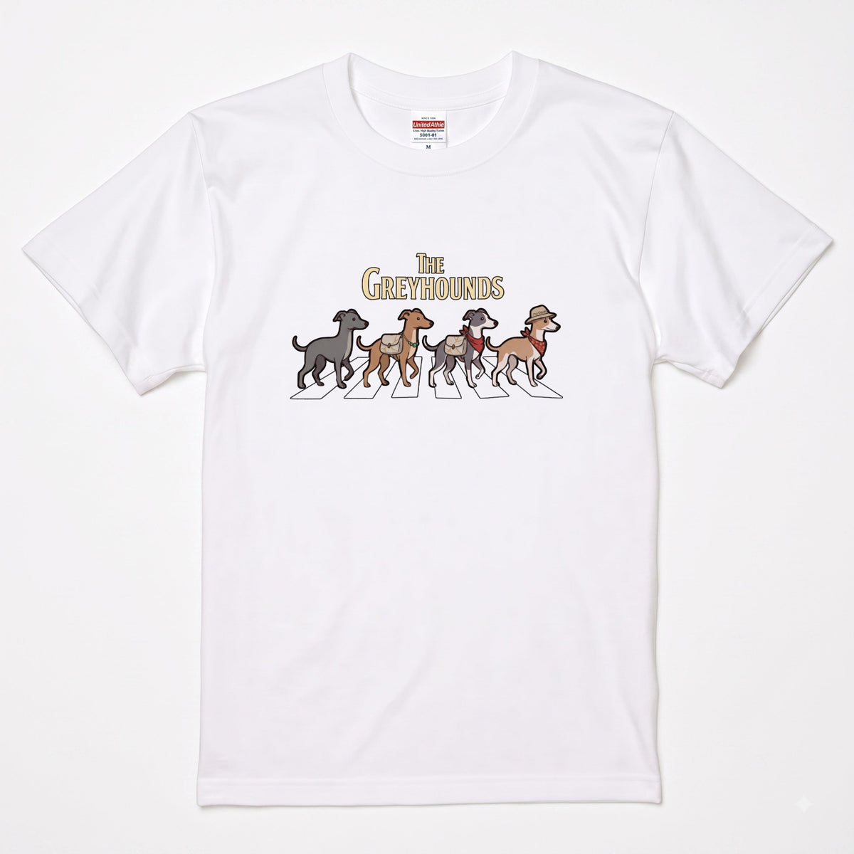 THE GREYHOUNDS 横断歩道 キャンプ ゆるかわ Tシャツ 【犬好き・愛犬家・アウトドア・ギフトに最適】