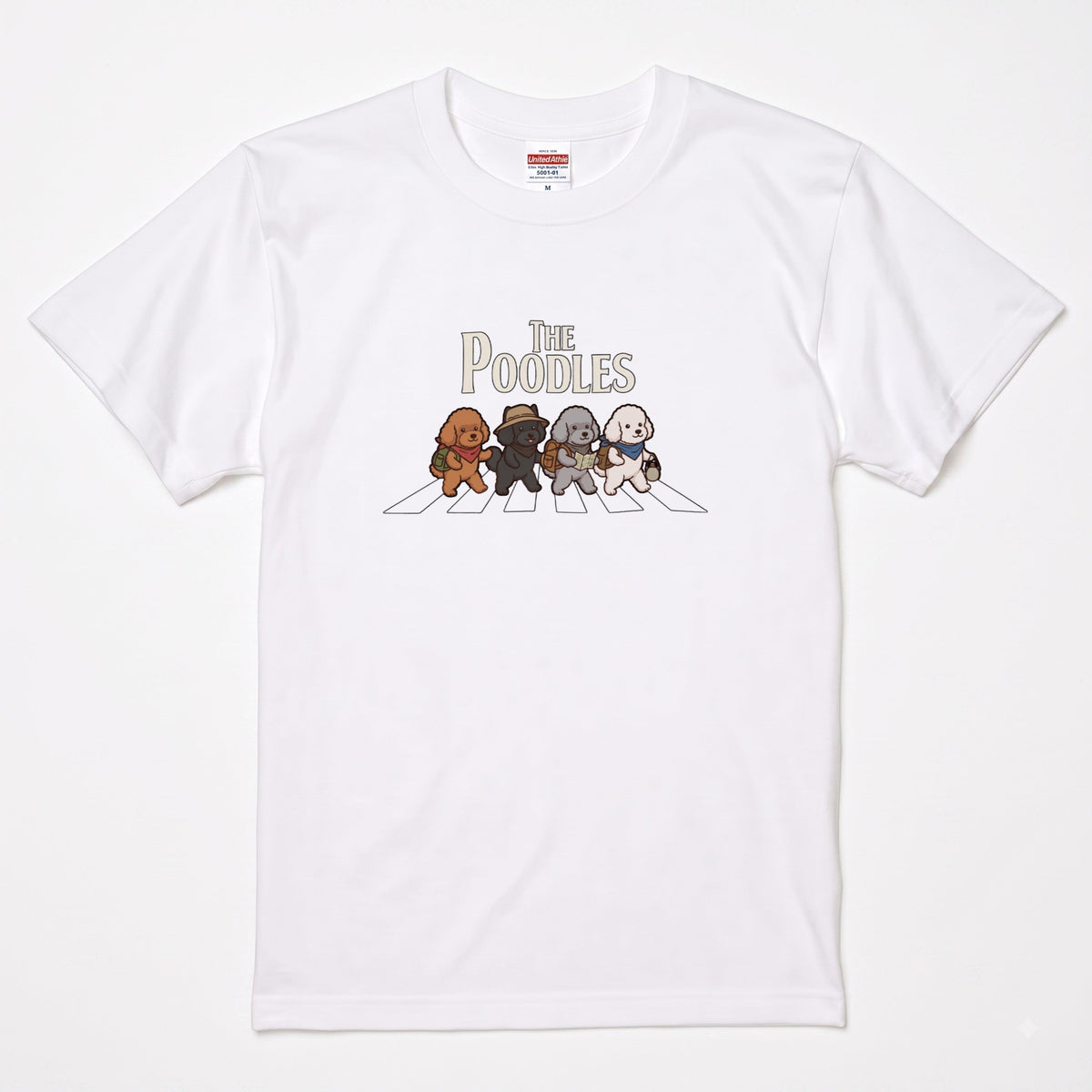 THE POODLES | 横断歩道 ゆるかわ プードル キャンプ パロディTシャツ【犬好き・愛犬家・アウトドア・ギフトに最適】