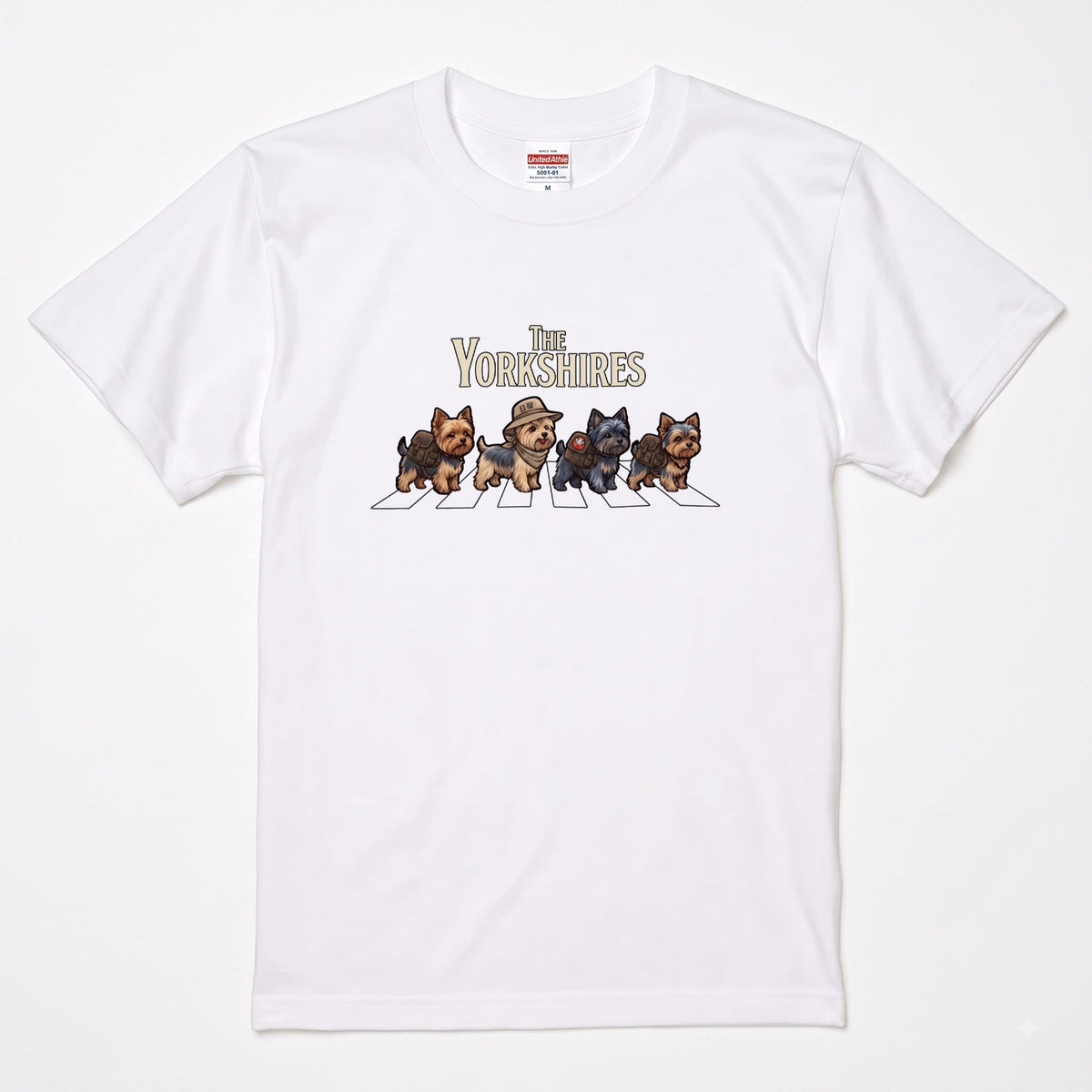 THE YORKSHIRES 横断歩道 キャンプ ゆるかわ Tシャツ 【犬好き・愛犬家・アウトドア・ギフトに最適】
