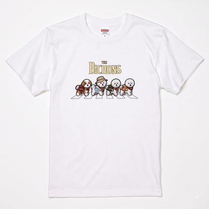 THE BICHONS 横断歩道 キャンプ ゆるかわ パロディTシャツ 【犬好き・愛犬家・アウトドア・ギフトに最適】